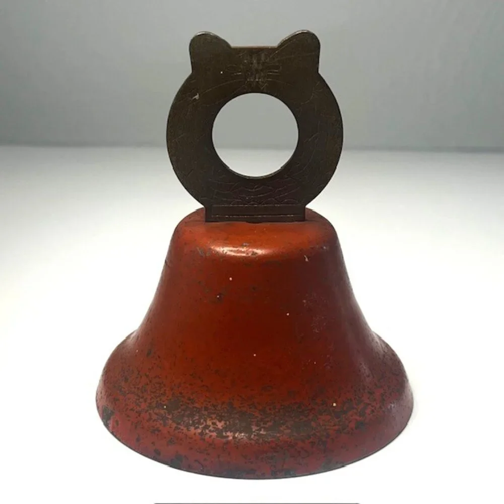 Vintage Metal Bell Wreath and Bow Handle Distressed Salvage Orange Red